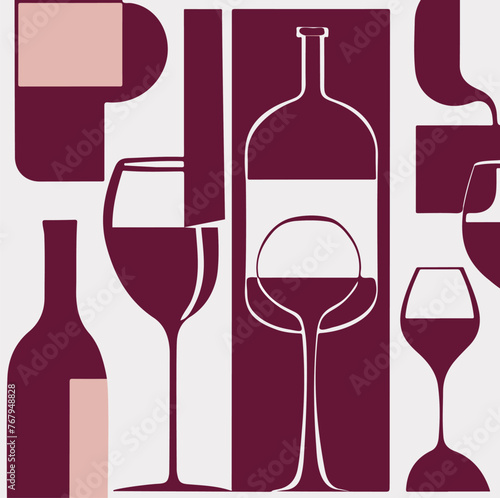Vector of bottles and glasses of red wine