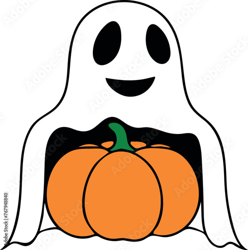 Digital illustration of a Halloween ghost with a pumpkin