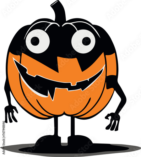 an angry cartoon pumpkin standing up with both hands in front of the viewer
