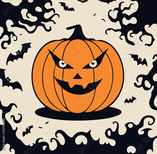 Vector illustration of a frightening pumpkin