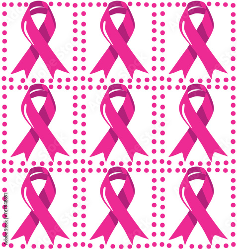 Vector illustration of a seamless pattern of pink ribbons, symbolizing breast cancer awareness.