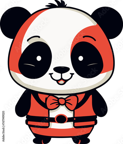 Cute and humorous cartoon illustration of a panda bear with a red pattern