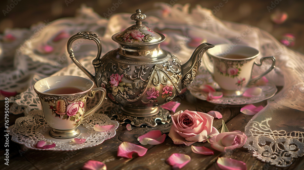 Fototapeta premium Antique Rose Tea Set