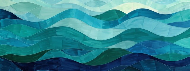 Fototapete Nautischer Stil Geometrisches Wellenmuster in Blau und Grün  © Exnoi