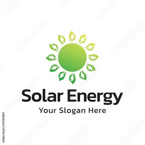 Solar energy logo design. Sun and solar panel abstract symbol. Sun power logo
