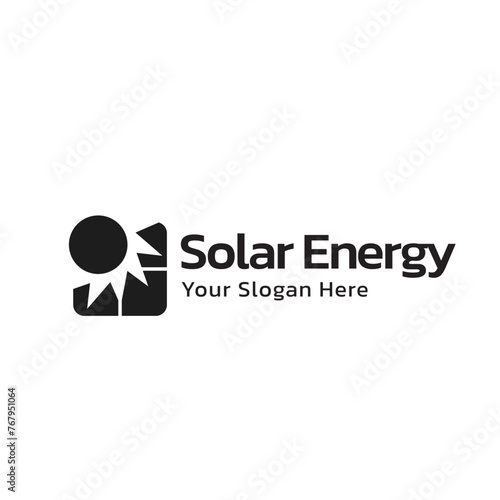 Solar energy logo design. Sun and solar panel abstract symbol. Sun power logo

