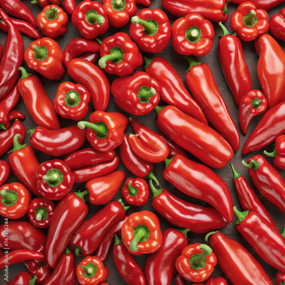 Group of red paprika isolated on transparent background colorful background