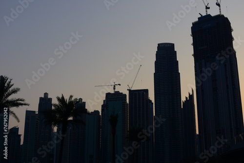 DUBAI, UNITED ARAB EMIRATES - 04 OCTOBER, 2021: The Dubai Mall is the largest mall in the world by total area, Dubai, United Arab Emirates. This was during the Covid 19 pandemic during sunset.