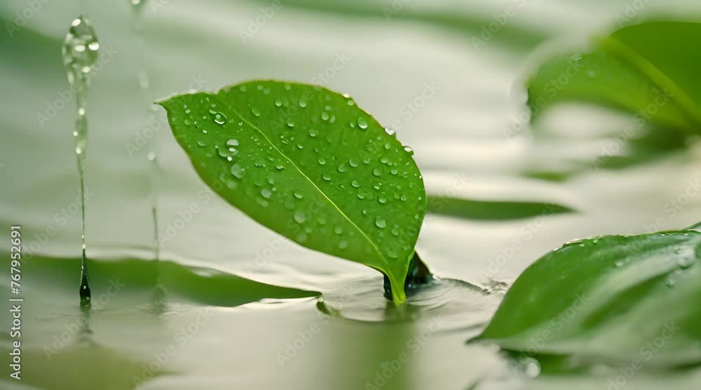 The Serene Beauty of Green Leaves Falling into Water The Serene Beauty of Green Leaves Falling into Water