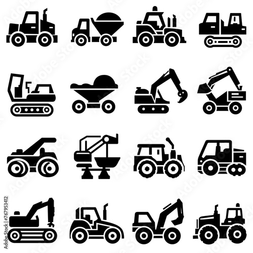 All kinds of construction vehicle icon vector illustrations smoothly vectorize.