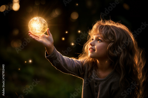 A young girl holding a glowing orb in her hand