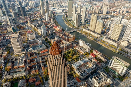 Aerial photo of Haihe River Scenic Line, Tianjin, China photo