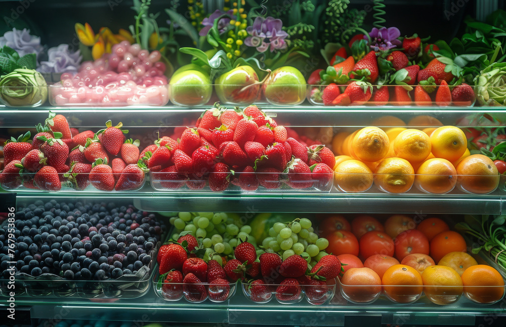 Fresh fruits and vegetables in supermarket Fresh fruits and vegetables in supermarket