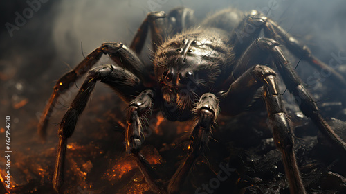 A monstrous spider creature of immense size, dark and frightening, poster