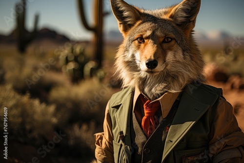Coyote teaches ingenuity and respect in the desert landscape., generative IA