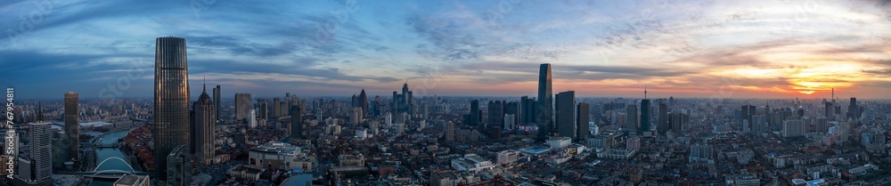 Panoramic view of Taijin cityscape during the sunset in China