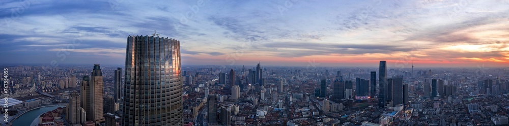 Panoramic view of Taijin cityscape during the sunset in China