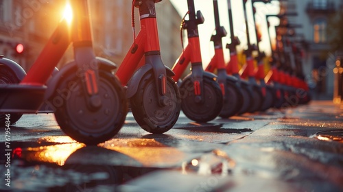Orange electric scooters on the street