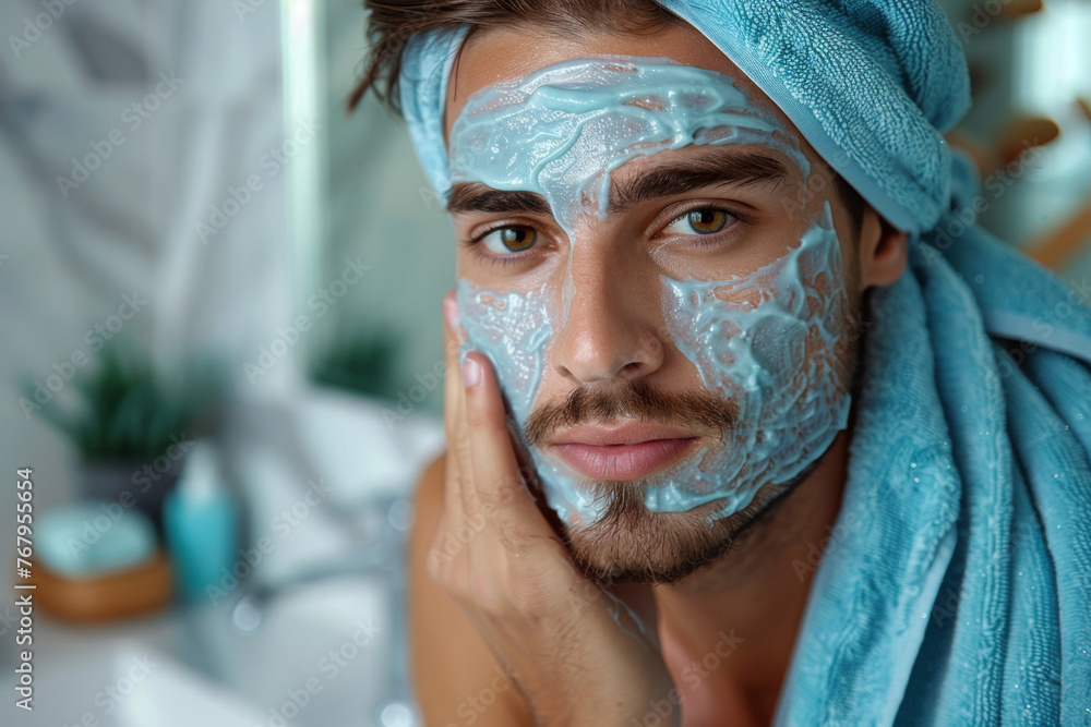 Close-up of a man's face in a cosmetic mask. Skin care. Close-up of a man's face in a cosmetic mask. Skin care.