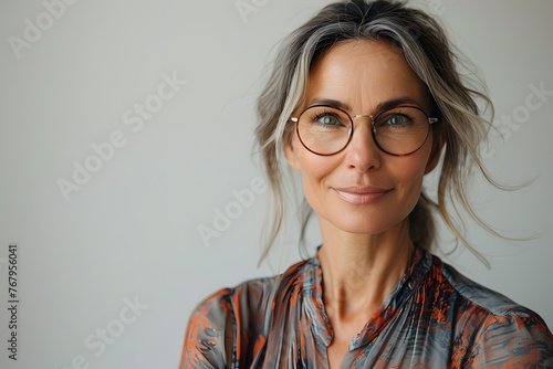 
Imagine
1d




Mature woman portrait, 50+ years looking at the camera isolated on light grey background photo
