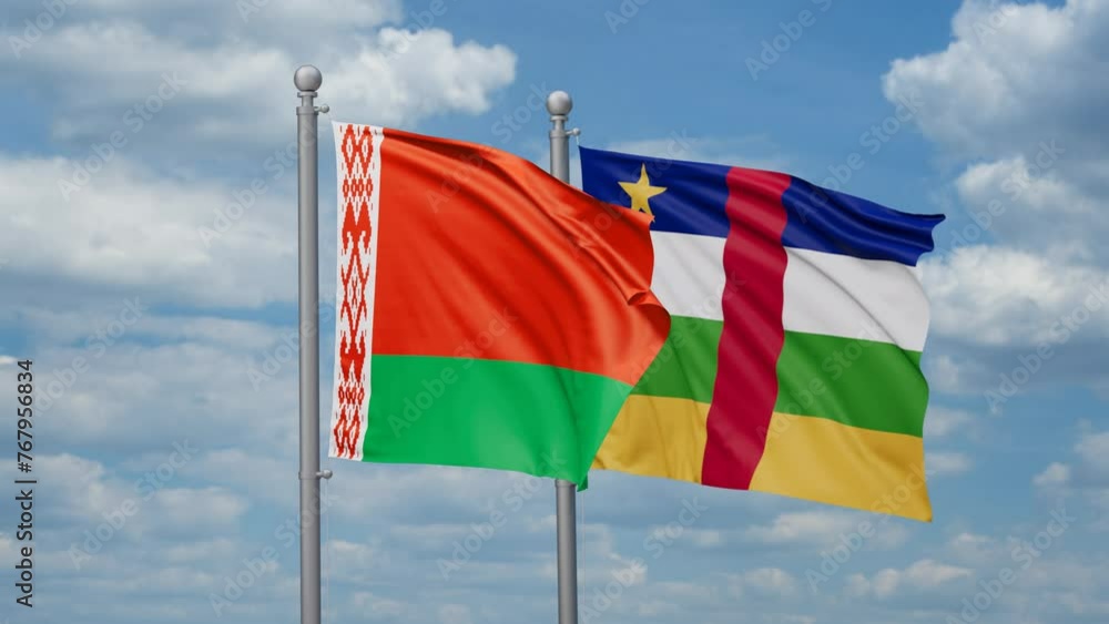 Central African Republic and Belarus two flags waving together, looped video, two country relations concept Central African Republic and Belarus two flags waving together, looped video, two country relations concept