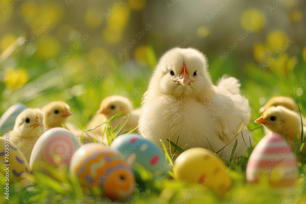 Family Easter Egg Hunt Scene, Easter time, Spring is coming,  Cute design