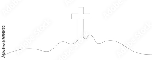 Continuous drawn one line cross, symbol of religion. Vector illustration.