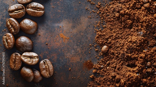 Coffee Beans and Leaves on Table