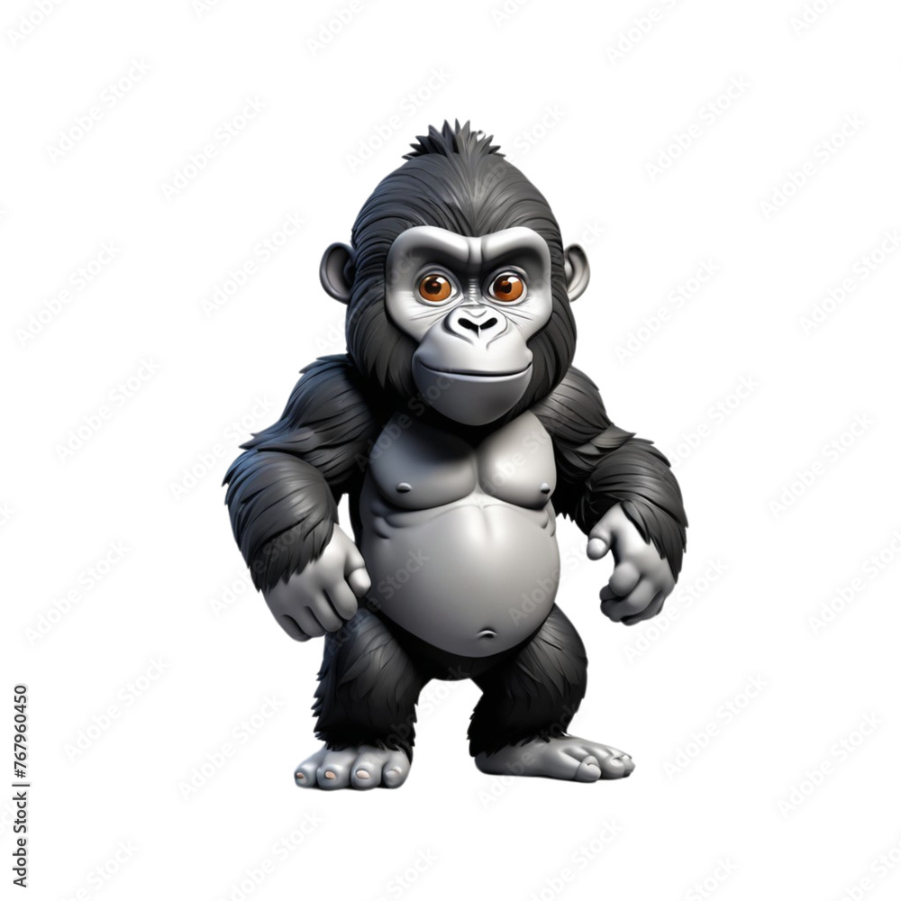 Fototapeta premium 3d rendering of cartoon gorilla on Isolated transparent background png. generated with AI