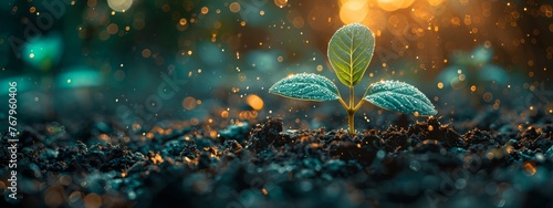 A conceptual image of a digital seedling, protected by a GenAI dome, symbolizing growth and protection in cybersecurity. photo