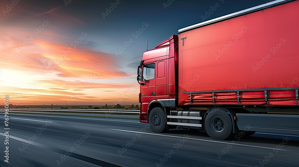 A powerful tractor trailer dominates the road, gracefully navigating its way through the landscape, a symbol of strength and efficiency.