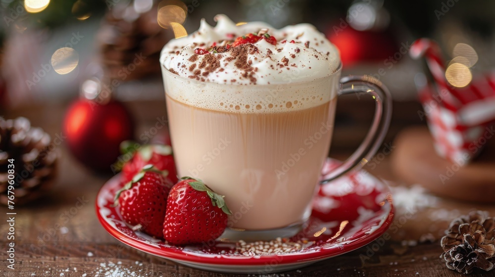 Hot Chocolate With Whipped Cream and Strawberries Hot Chocolate With Whipped Cream and Strawberries