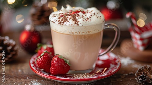 Hot Chocolate With Whipped Cream and Strawberries