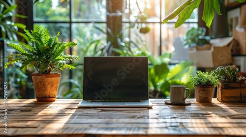 Laptop Computer on Wooden Table