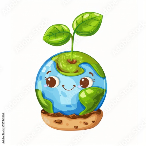 KS happy smiline earth day concept with cute cartoon plan photo