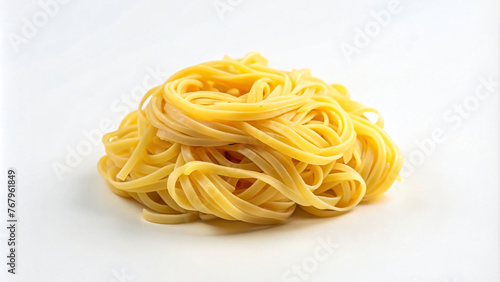 Pasta on white background, uncooked pasta