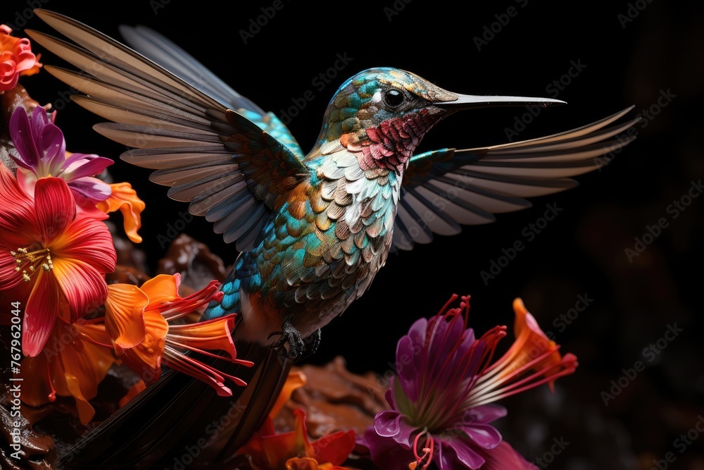 Hummingbird in its natural habitat, flourishing in the preservation campaign., generative IA