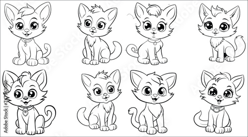 Cute cat coloring book page, Cute cat coloring page for kid, Cat coloring page vector, Cat coloring book page illustration