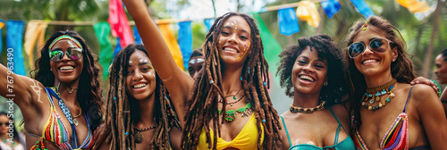 Group of young sexy women with dreadlocks dancing at the festival of Brazilian culture © AI_images