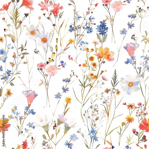 Floral watercolor seamless pattern. Wildflowers natural delicate hues. Print for textiles, wallpapers or gift wrapping. Vintage botanical illustration © Iaroslav Lazunov
