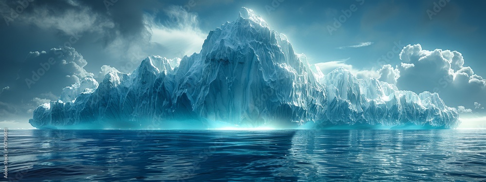 A digital iceberg, with its vast, secure base powered by GenAI beneath the surface, symbolizing depth in cybersecurity strategy. - obrazy, fototapety, plakaty 