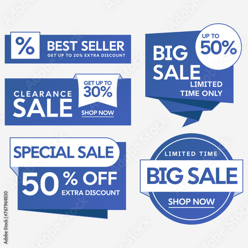 Big sale, blue discount banners. Limited time and special offer.