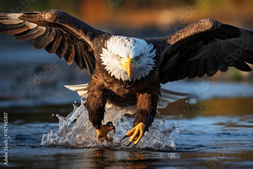 Eagle-pestling in accurate dive for fresh fish., generative IA