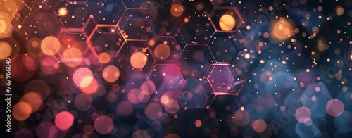 KS Abstract background with hexagons and glowing lights.