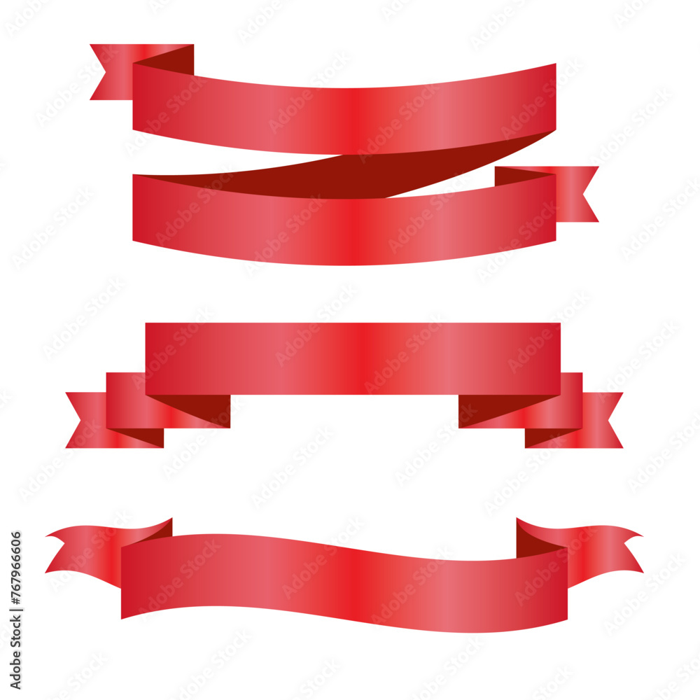 Red Silk Ribbons and White Background with Gradient Mesh, Vector Illustration