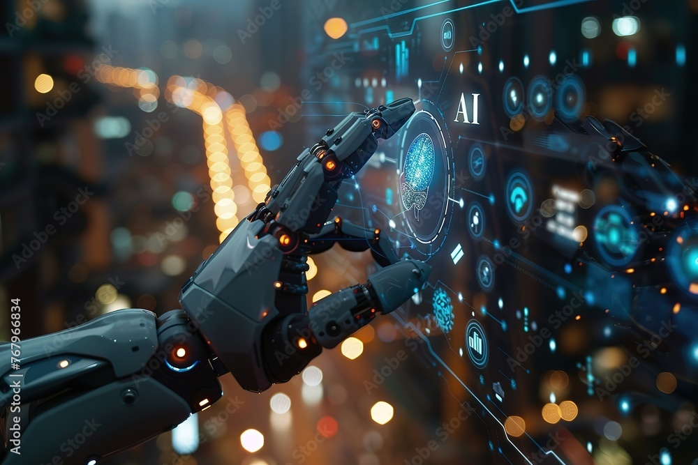 A robot hand is holding the brain of an artificial intelligence A robot hand is holding the brain of an artificial intelligence