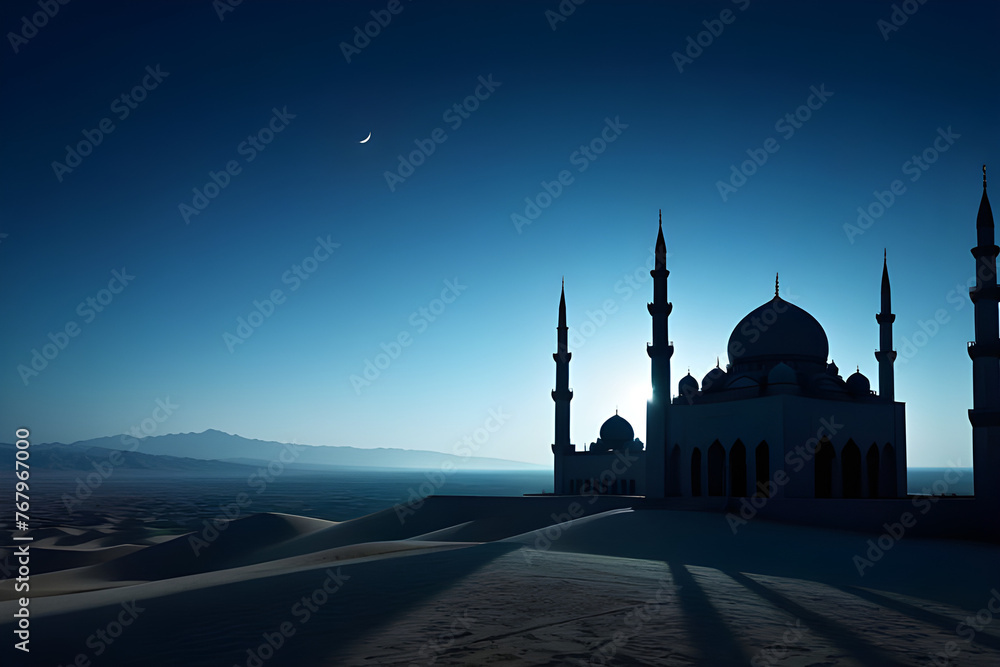 Beautifull Mosque Silhouette Background With Copy Space Area