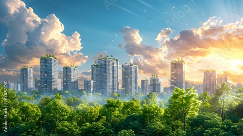 A cityscape with a lot of trees and buildings