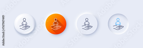 Recruitment line icon. Neumorphic, Orange gradient, 3d pin buttons. Business management sign. Employee or human resources symbol. Line icons. Neumorphic buttons with outline signs. Vector