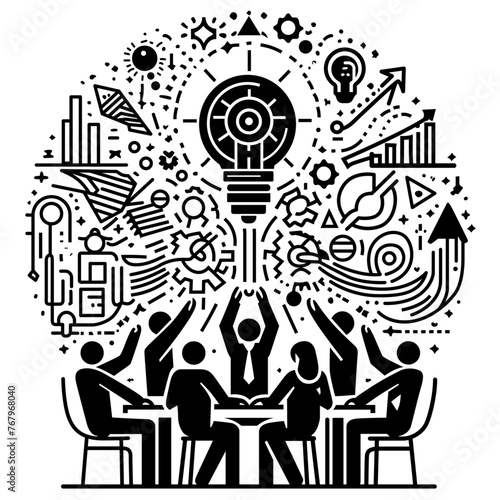 Synergize Productive line art Team Meeting Design smoothly vectorizes silhouette style on a white background. photo